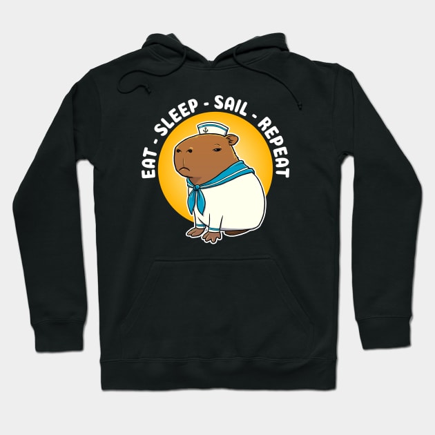 Eat sleep sail repeat Cartoon Capybara Sailor Hoodie by capydays